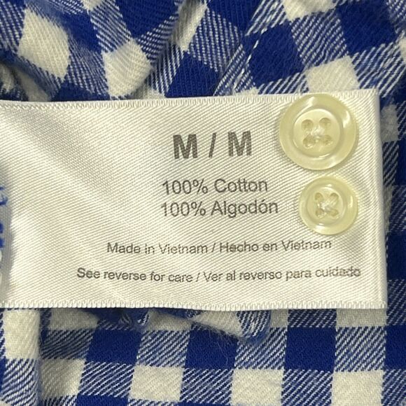VTG Eddie Bauer Flannel Shirt Womens Medium Blue White Plaid Button Up Cotton - Picture 6 of 12